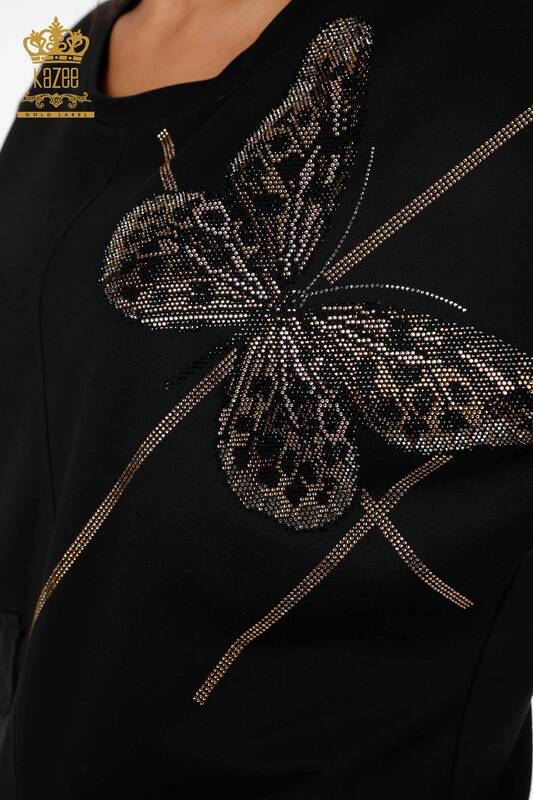 All'ingrosso Set tuta da donna - Motivo a farfalla - Tasche - Pietra ricamata - Manica corta - 17407 | KAZEE