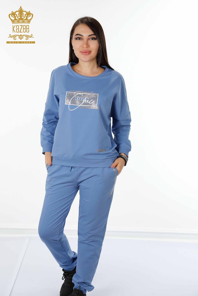 All'ingrosso Set tuta da donna - Cristallo Pietra ricamata - Blu - 17461 | KAZEE - 1