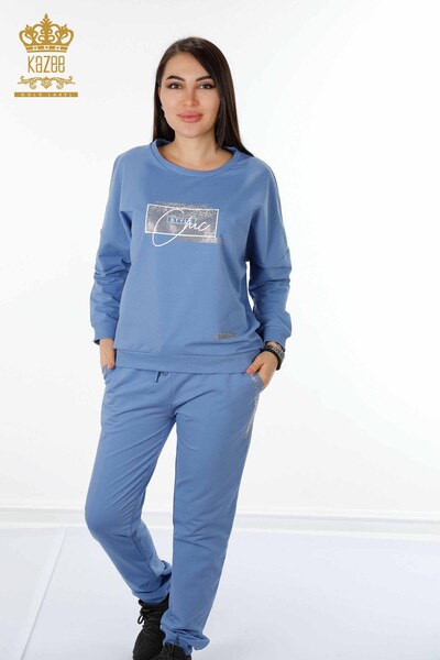 All'ingrosso Set tuta da donna - Cristallo Pietra ricamata - Blu - 17461 | KAZEE 
