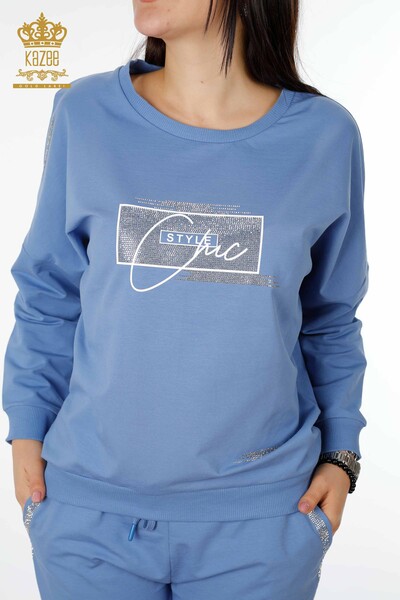 All'ingrosso Set tuta da donna - Cristallo Pietra ricamata - Blu - 17461 | KAZEE - 3
