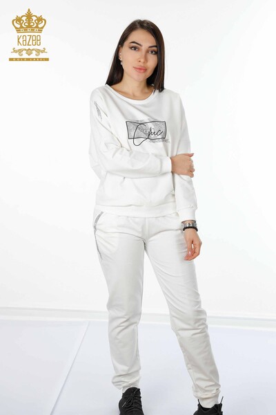 All'ingrosso Set tuta da donna - Cristallo Pietra ricamata - Ecru - 17461 | KAZEE - 1