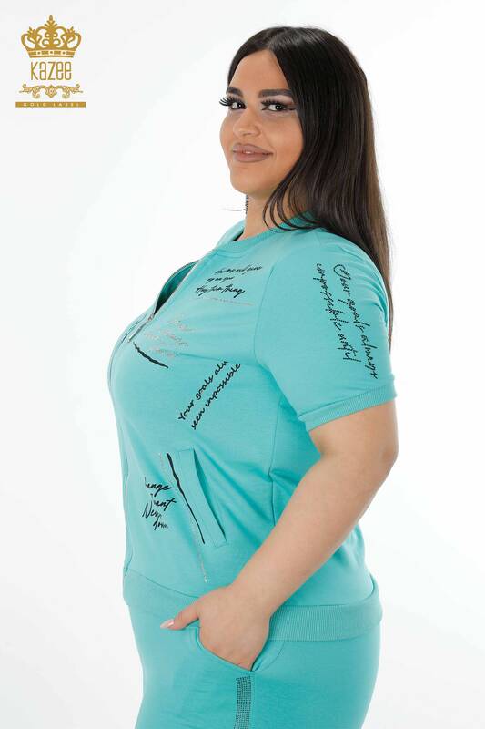Set tuta da donna all'ingrosso - Testo dettagliato - Azzurro - 17393 | KAZEE