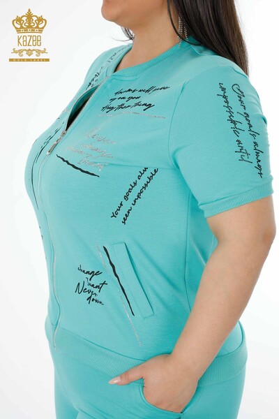 Set tuta da donna all'ingrosso - Testo dettagliato - Azzurro - 17393 | KAZEE - Thumbnail