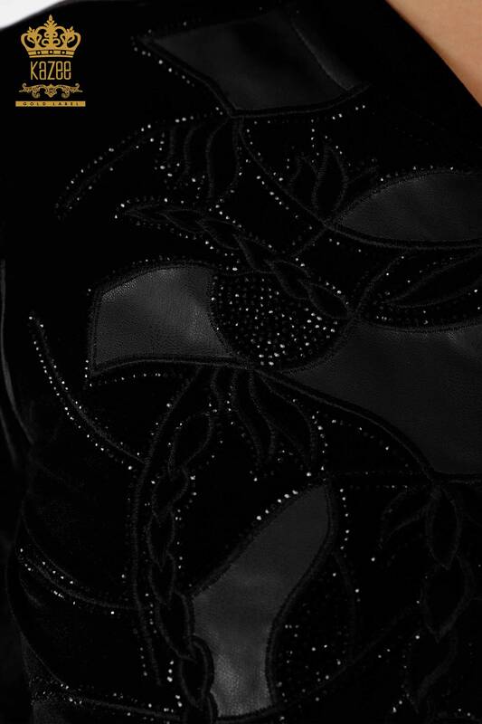 Ingrosso Donna Set tuta in pelle - Cristal Pietra ricamate - Modellato - Cerniera - 17357 | KAZEE