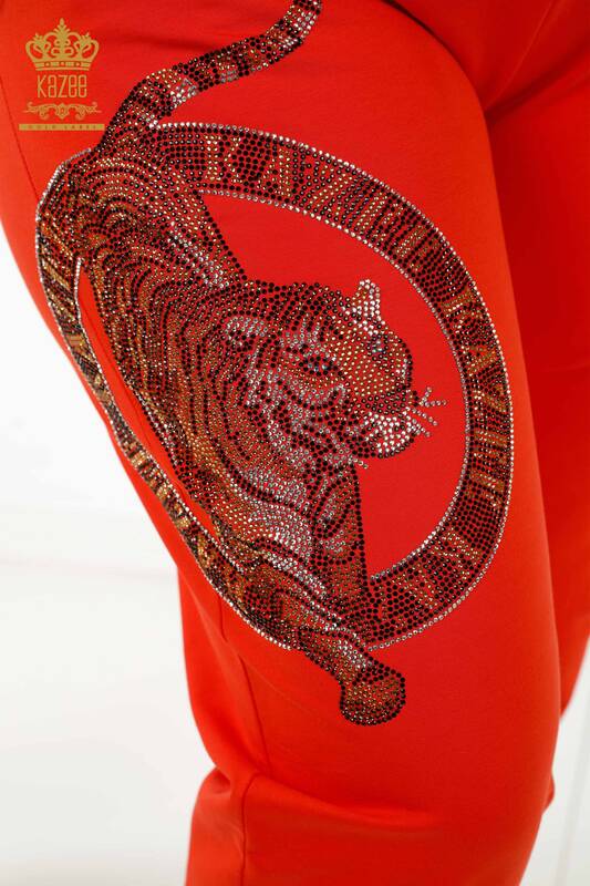 Set tuta da donna all'ingrosso - motivo tigre - arancione - 17495 | KAZEE
