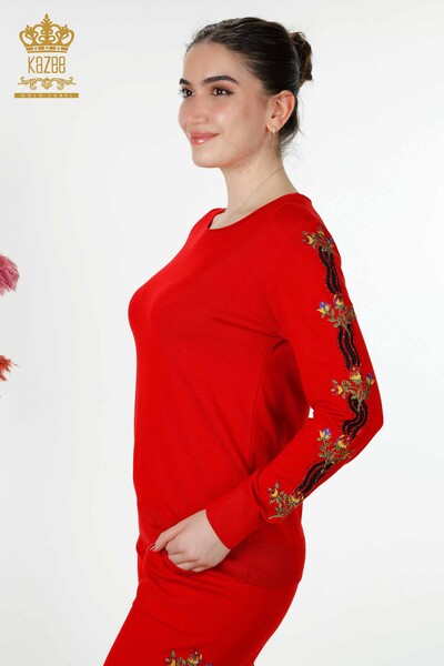 Set di tute da donna all'ingrosso Motivo floreale colorato Rosso - 16528 | KAZEE - Thumbnail