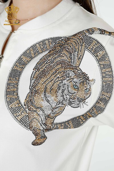 Set tuta da donna all'ingrosso - Motivo tigre - Ecru - 17495 | KAZEE - Thumbnail
