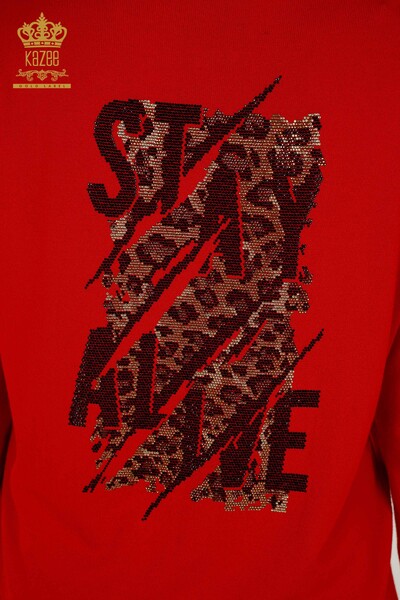 All'ingrosso Set di tute da donna - Pietra ricamata - Rosso - 16677 | KAZEE - 12