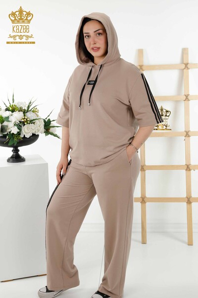 All'ingrosso Set tuta da donna - a righe - con cappuccio - beige nero - 17543 | KAZEE - 8