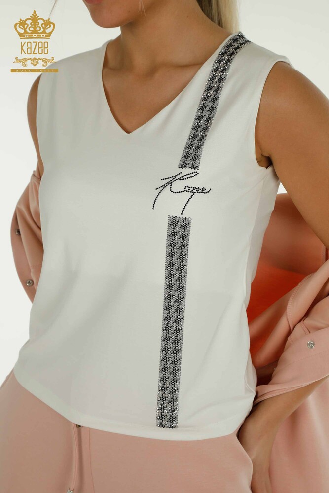 All'ingrosso Set di tute triple da donna - Bottoni dettagliati - Polvere - 17633 | KAZEE - 3