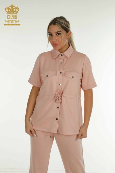 All'ingrosso Set di tute triple da donna - Bottoni dettagliati - Polvere - 17633 | KAZEE - 4