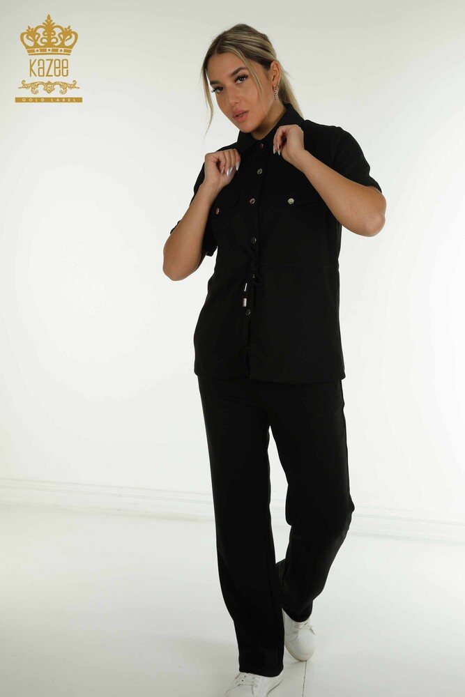 All'ingrosso Set di tute triple da donna - Bottoni Dettagli - Nero - 17633 | KAZEE - 1