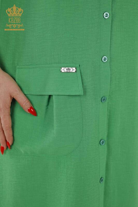 Bottone all'ingrosso del vestito delle donne dettagliato verde - 20383 | KAZEE