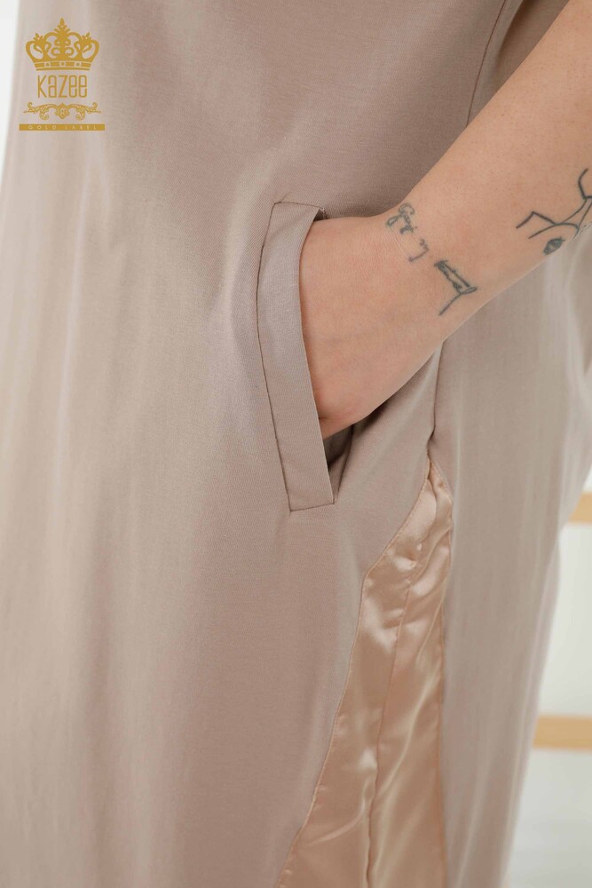 All'ingrosso Abito da donna - Dettagli in pelle - Tasche - Beige - 20366 | KAZEE - 7