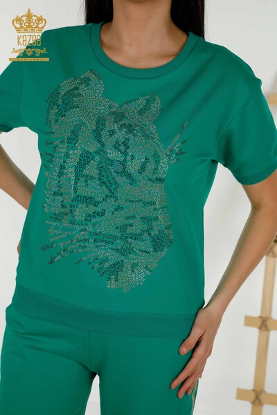 Tuta da donna all'ingrosso Set modello leopardo verde - 17208 | KAZEE - Thumbnail