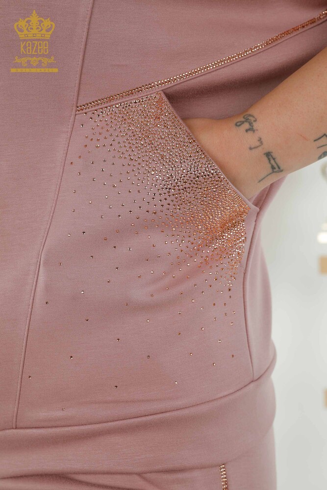 Tuta da donna all'ingrosso Set manica corta con cerniera Rosa appassita - 17547 | KAZEE - 4