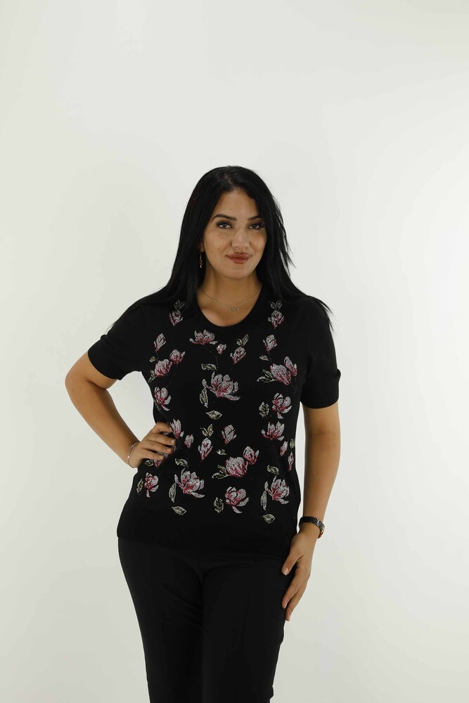 Prendas de Punto Stoned Cuello Redondo Manga Corta Negro - 30481 | KAZEE - 1