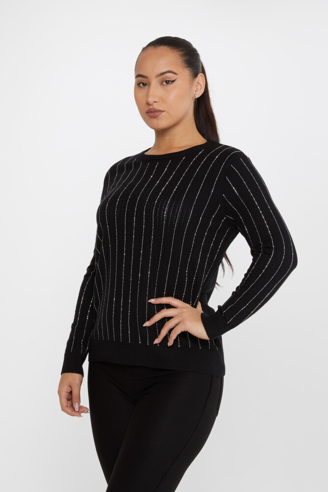 Jersey Punto Rayas Bordado Piedra Negro-Crudo - 31110 | KAZEE (Juego de 3 M-L-XL) - 2