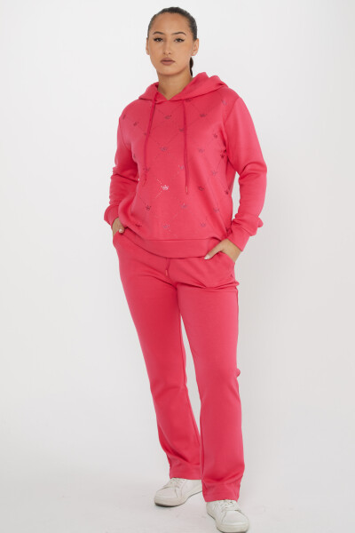 Trainingsanzug-Set mit Crown Stone-Stickerei und detaillierter Tasche in Fuchsia – 17625 | KAZEE (4er-Set S-M-L-XL) 