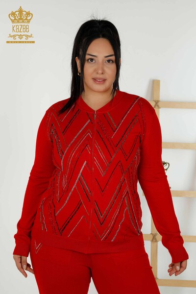 Kazee - بدلة رياضية نسائية للبيع بالجملة باللون الأحمر بسحاب - 16676 | كازي (1)
