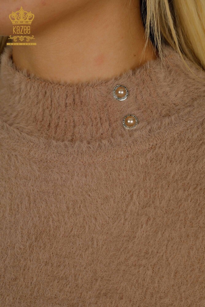 الجملة المرأة سترة تريكو الأنجورا زر مفصلة المنك - 30667 | كازي - 3