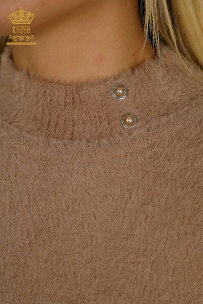 الجملة المرأة سترة تريكو الأنجورا زر مفصلة المنك - 30667 | كازي - 3