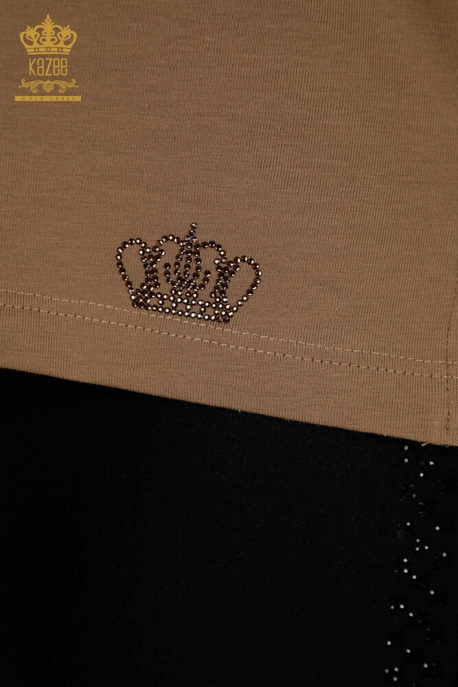 بلوزة نسائية بالجملة حجر مطرز بني فاتح - 79565 | كازي - 5
