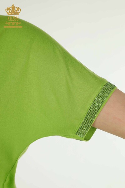 الجملة بلوزة نسائية زر مفصلة الفستق الأخضر - 79297 | كازي - Thumbnail