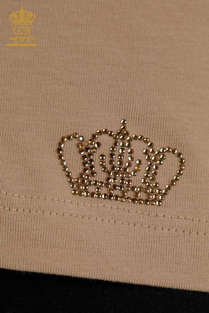 بلوزة نسائية بالجملة بيج غامق أساسي - 79562 | كازي - 4