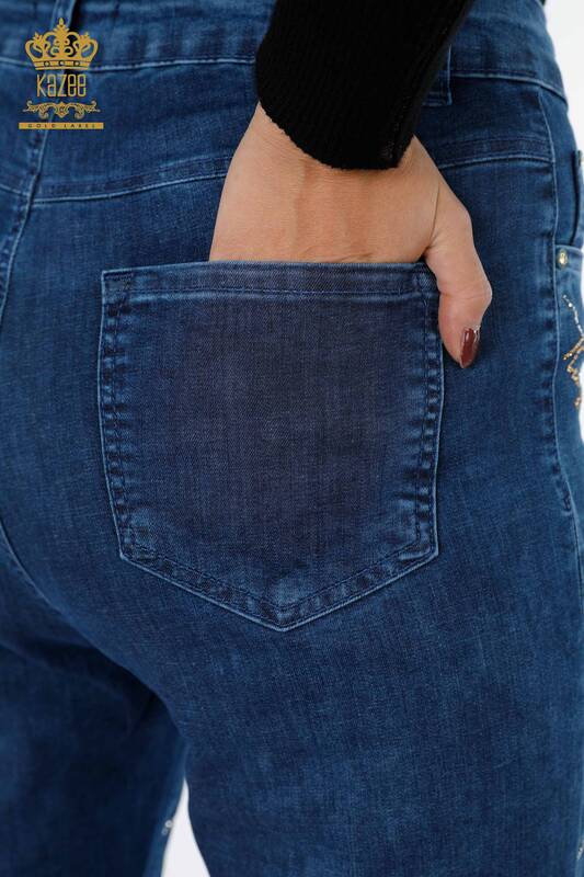 بنطلون جينز نسائي - جيب مطرز ملون - 3552 | كازي