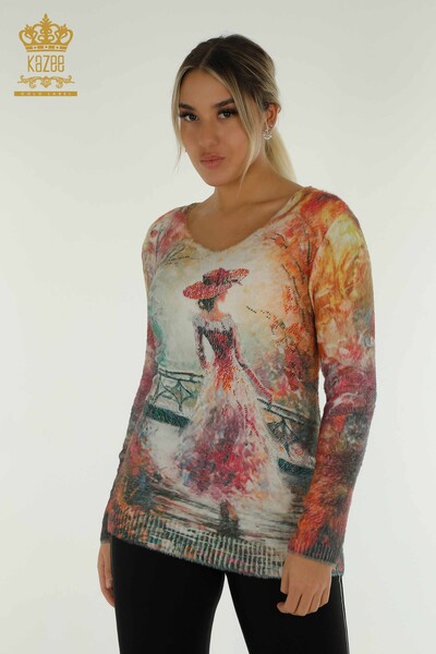 الجملة ملابس التريكو النسائية الأنجورا النسائية المطبوعة الرقمية - 40012 | كازي - 1