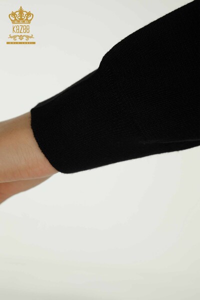ملابس تريكو نسائية بالجملة باللون الأسود مع تفاصيل الحجر - 30113 | كازي - Thumbnail
