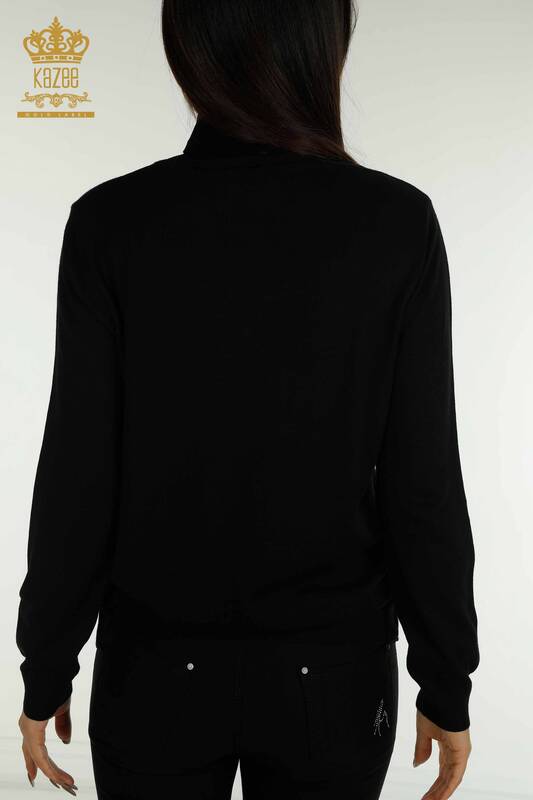 ملابس تريكو نسائية بالجملة باللون الأسود مع تفاصيل الحجر - 30113 | كازي