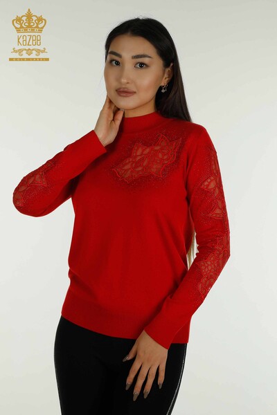 KAZEE - ملابس تريكو نسائية باللون الأحمر مع تفاصيل تول بالجملة - 30768 | كازي
