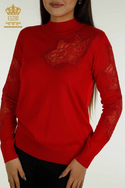 KAZEE - ملابس تريكو نسائية باللون الأحمر مع تفاصيل تول بالجملة - 30768 | كازي (1)