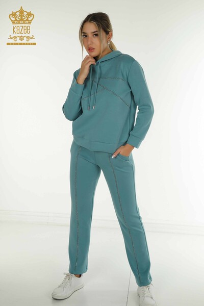 طقم رياضي نسائي بالجملة حجر نعناعي مطرز - 17628 | كازي - Kazee