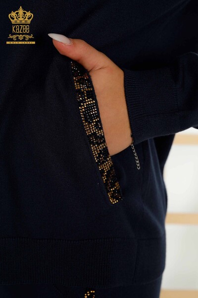 طقم رياضي نسائي بالجملة حجر مطرز كحلي - 16677 | كازي - 4