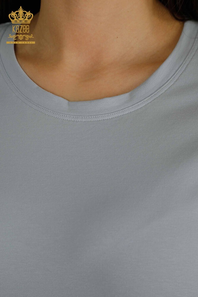 بلوزة نسائية بالجملة أزرق أساسي - 79562 | كازي - 3