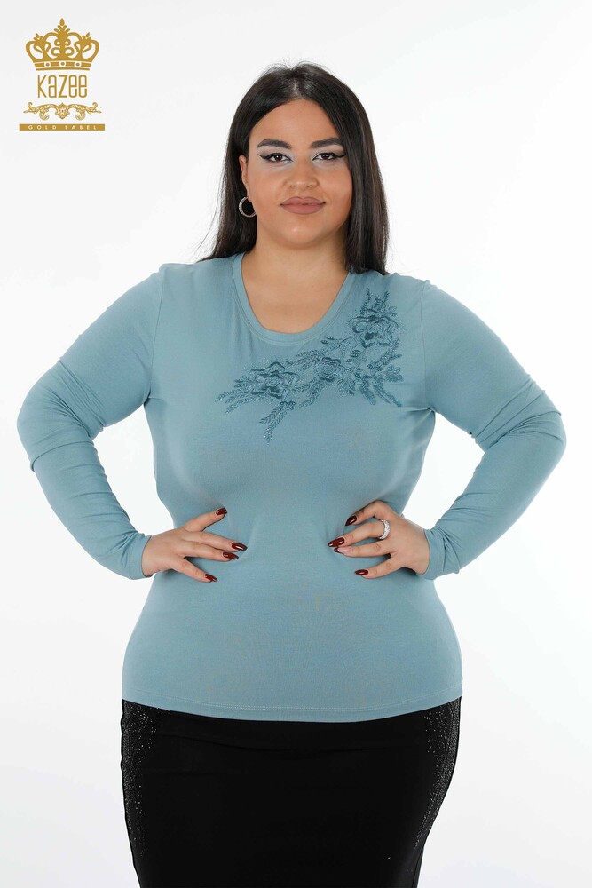 بلوزة نسائية - روز - مزخرفة بأحجار ياقة دائرية مطرزة - 79004 | كازي - 11