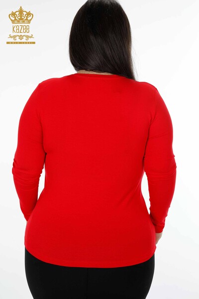 بلوزة نسائية - روز - مزخرفة بأحجار ياقة دائرية مطرزة - 79004 | كازي - 24