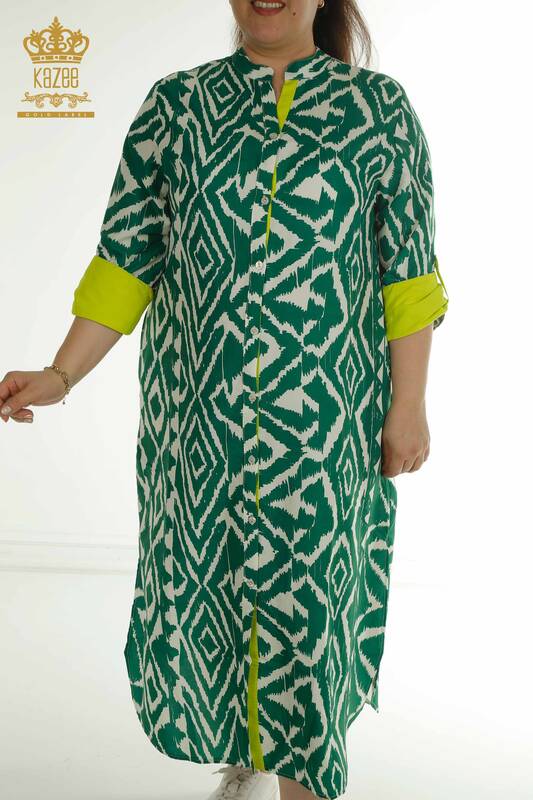فستان نسائي بالجملة مع فتحة تفاصيل أخضر - 2402-211432 | اس اند ام
