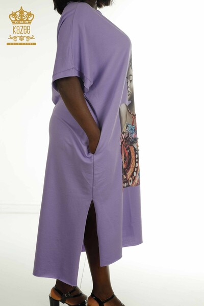 فستان نسائي بالجملة جيب مفصل أرجواني - 2402-231039 | اس اند ام - Thumbnail