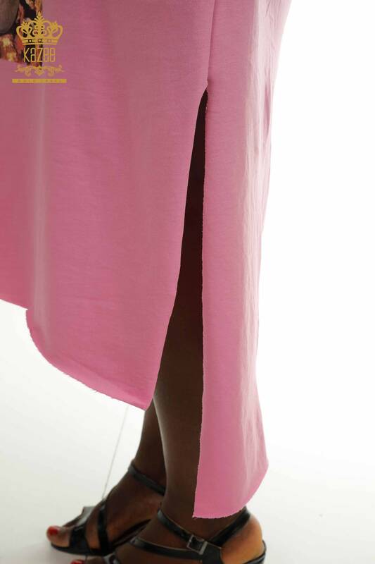 فستان نسائي بالجملة جيب وردي مفصل - 2402-231039 | اس اند ام
