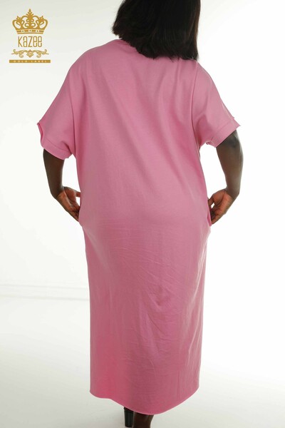 فستان نسائي بالجملة جيب وردي مفصل - 2402-231039 | اس اند ام - Thumbnail