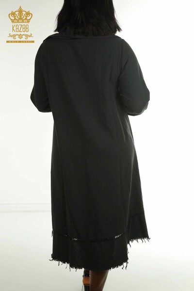 فستان نسائي بالجملة بأزرار باللون الأسود - 2402-211606 | اس اند ام - Thumbnail