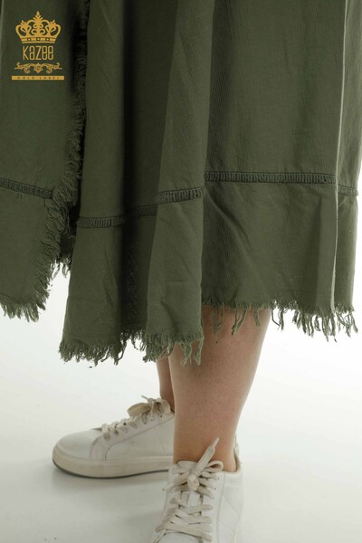 فستان نسائي بالجملة بأزرار كاكي مفصل - 2402-211606 | اس اند ام - Thumbnail