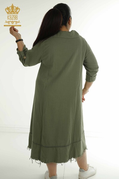 فستان نسائي بالجملة بأزرار كاكي مفصل - 2402-211606 | اس اند ام - Thumbnail