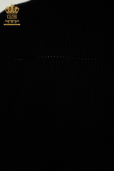 سترة نسائية طويلة باللون الأسود مع ثقوب بالجملة - 30643 | كازي - Thumbnail