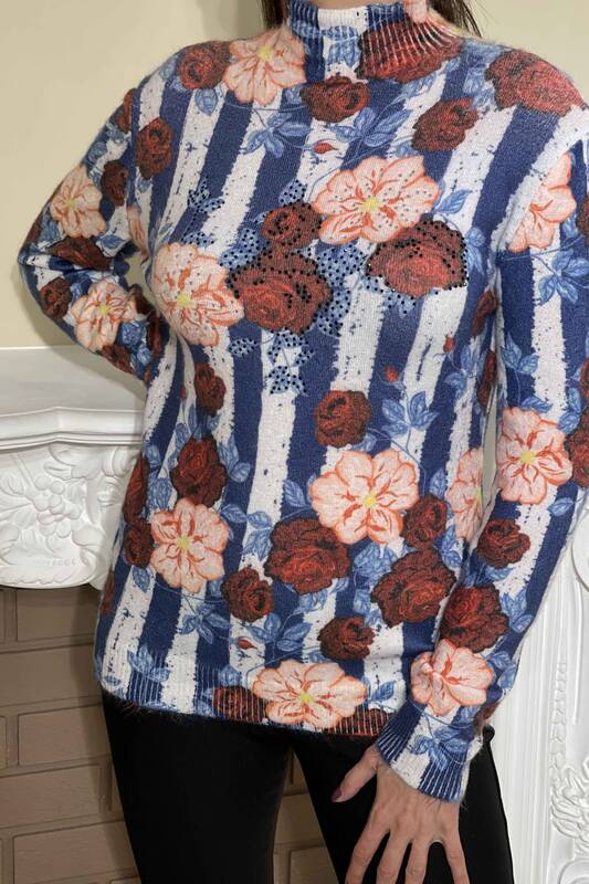ملابس نسائية تريكو رقمية مطبوعة بزهرة الأنجورا مطرزة - 18608 | كازي