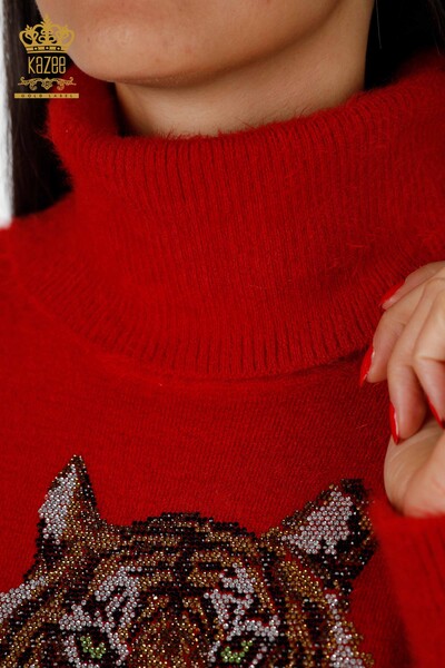 تونيك أنجورا للنساء بالجملة مزين بنقشة النمر بجيب مطرز - 18880 | كازي - 5